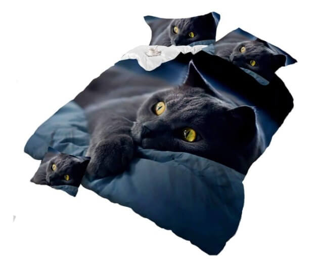 Juego de ropa de cama 3D de gato negro de algodón para niños