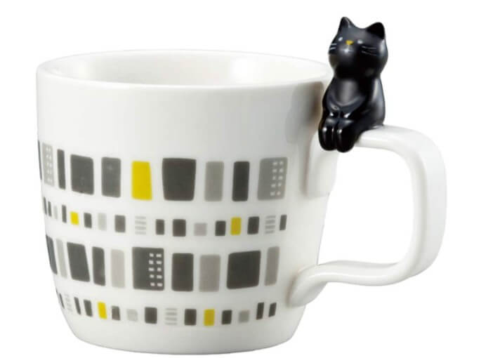 De cerámica Taza de café, Taza de té de Gato Negro Sentado en Su Dedo"Tenori"