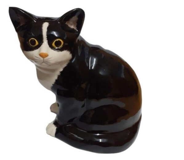 Hucha de cerámica, diseño de gato, color blanco y negro