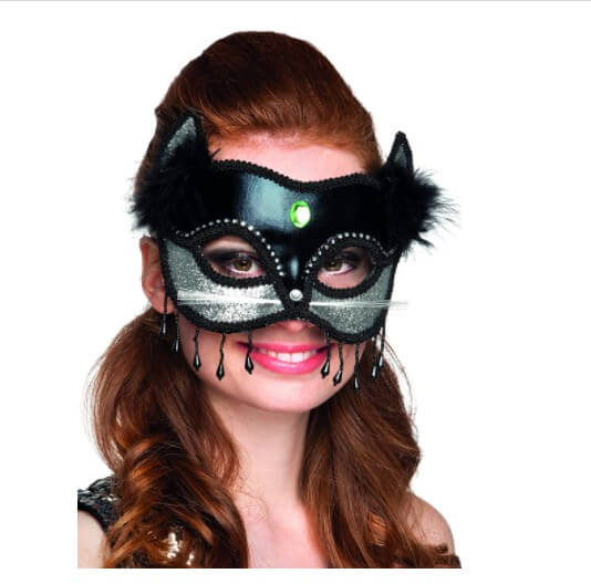 Máscara Negro gato y mujer sexy con piel de plata - One Size
