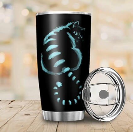 Niersensea Taza de acero inoxidable Cheshire gato negro vaso doble aislamiento taza