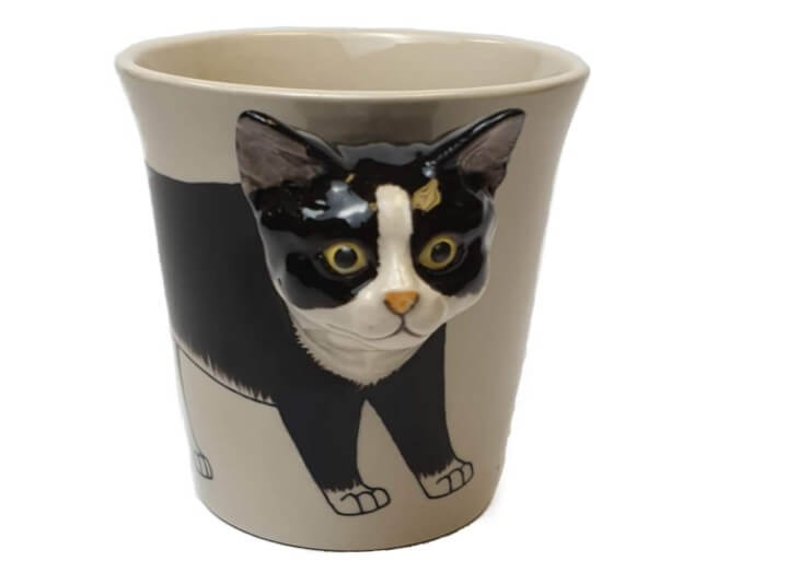 Windhorse - Taza de cerámica pintada a mano, diseño de gato negro