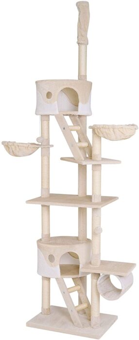 Árbol Rascador Escalador para Gatos, 240-260 cm, Altura Ajustable del Techo Beige y Blanco