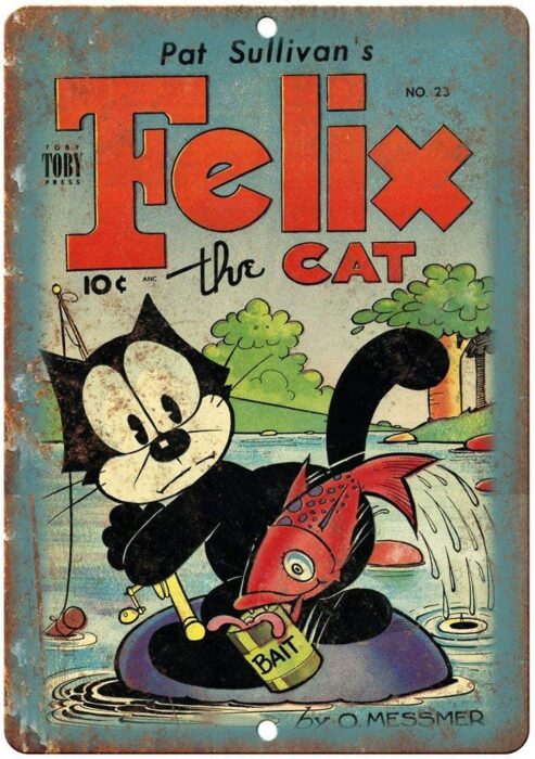 Cartel de metal con diseño de Pat Sullivan's Félix el gato Toby Press
