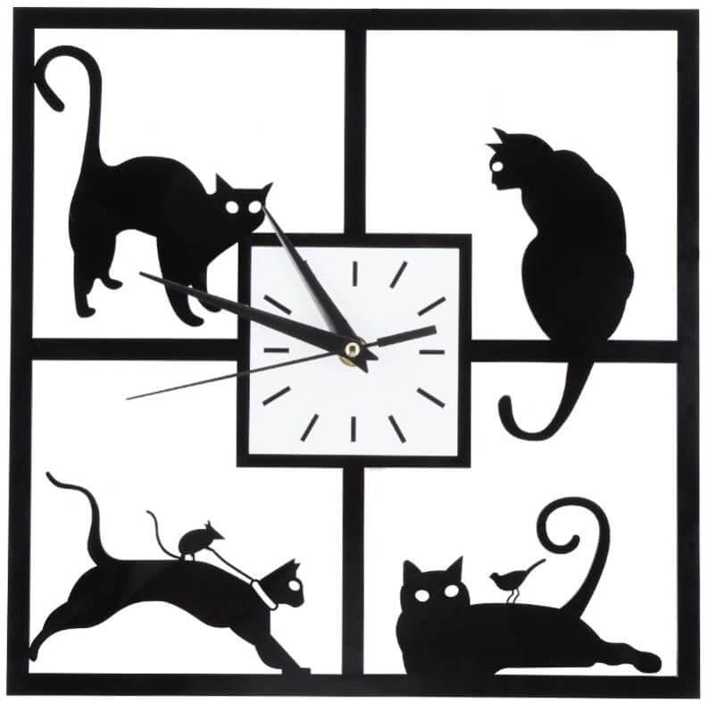 Fdit Reloj de Pared Gato Negro Reloj de Pared de Estilo Simple