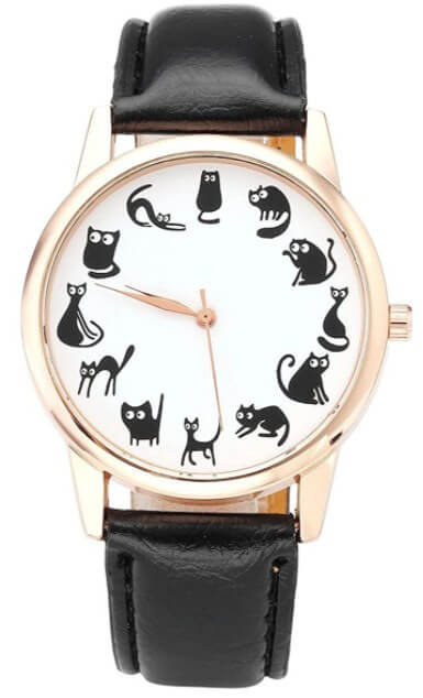 JSDDE Fun Animal Series - Reloj de pulsera de cuarzo para mujer, diseño de gatos, color dorado rosa
