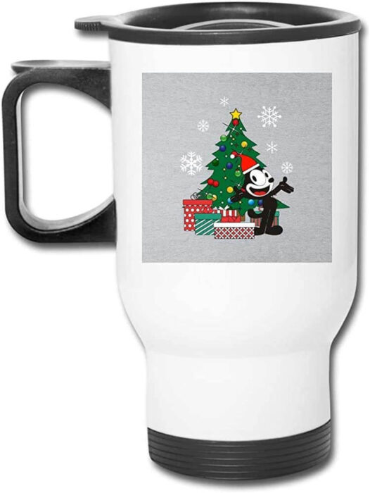 Little Yi Felix el Gato Alrededor de la Taza de café Inoxidable del Vaso del árbol de Navidad