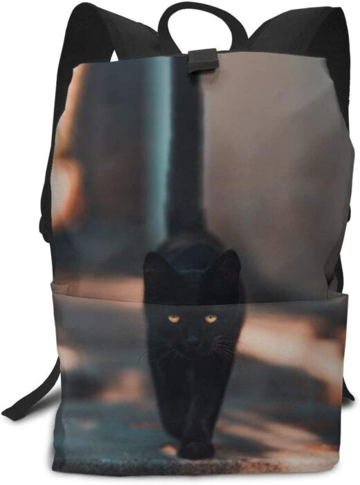 Mochila unisex para estudiantes universitarios, con diseño de gato y gato, color negro