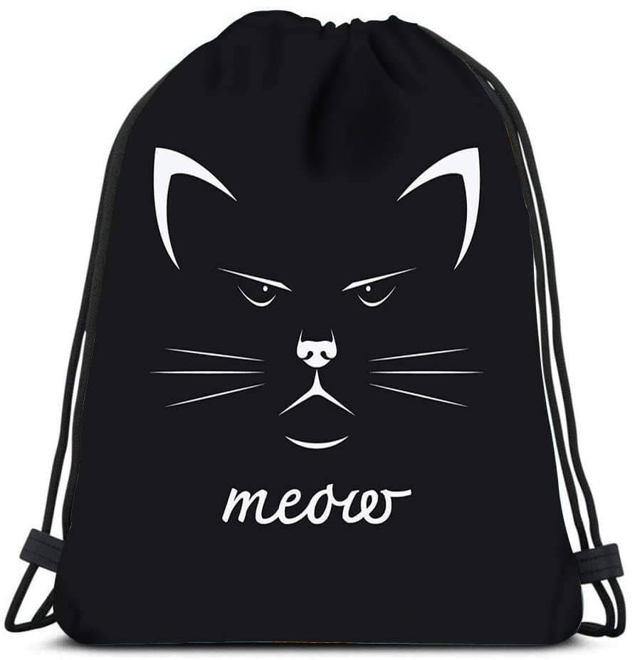 Mochilas con cordón Mochila con diseño de Cara de Gato en Negro