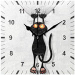 Reloj de pared ISAOA, cuadrado, silencioso, sin tictac, diseño de gatos