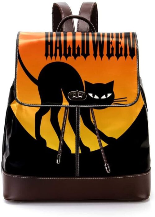 TIZORAX Happy Halloween con gato negro de piel sintética mochila de moda de hombro