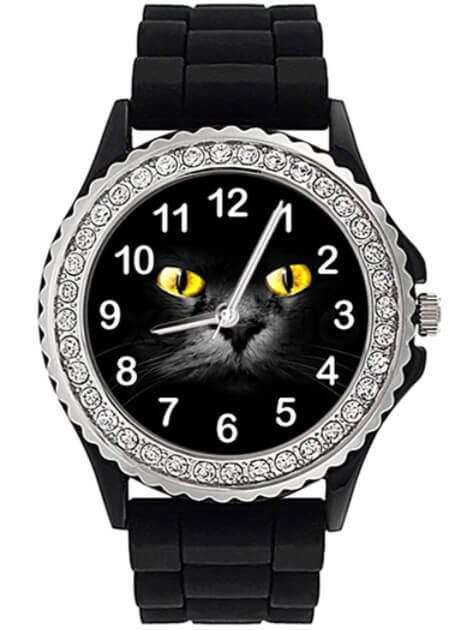 Timest - Gato Negro - Reloj de Silicona Negro para Mujer